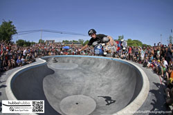 Tony hawk, Andy Macdonald, and other professional skateboarders at the ann arbor skatepark grand opening in ann arbor, michigan